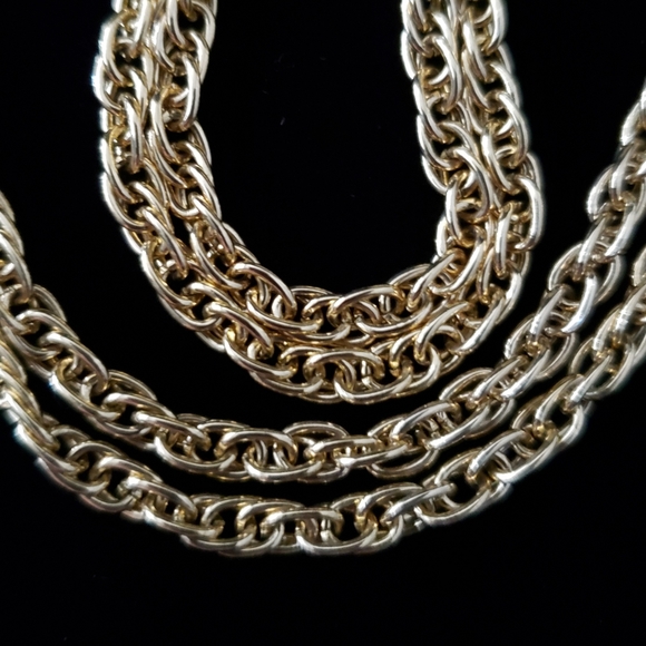 Gold Tone Necklace Extra Long Multi Chain Linked - Picture 5 of 14